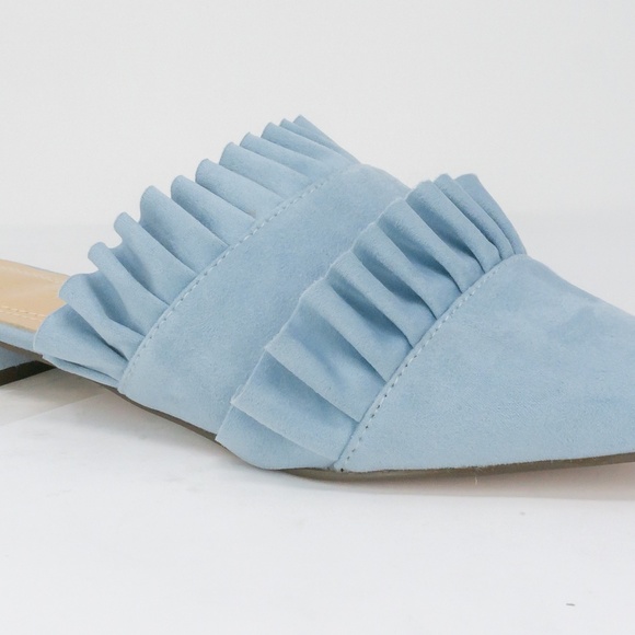 Women's Blue Suede Slip-On Mule Double Ruffles - Picture 2 of 3